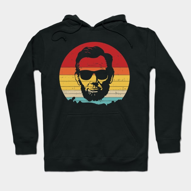 4th of July for Men Retro Sunset Vintage Abe Abraham Lincoln Hoodie by Haley Tokey